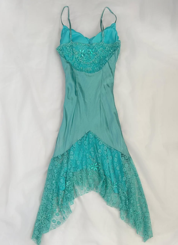 Blue Retro A Line Spaghetti Straps Beaded Lace Satin Homecoming Dress Cocktail Dress HZ1023